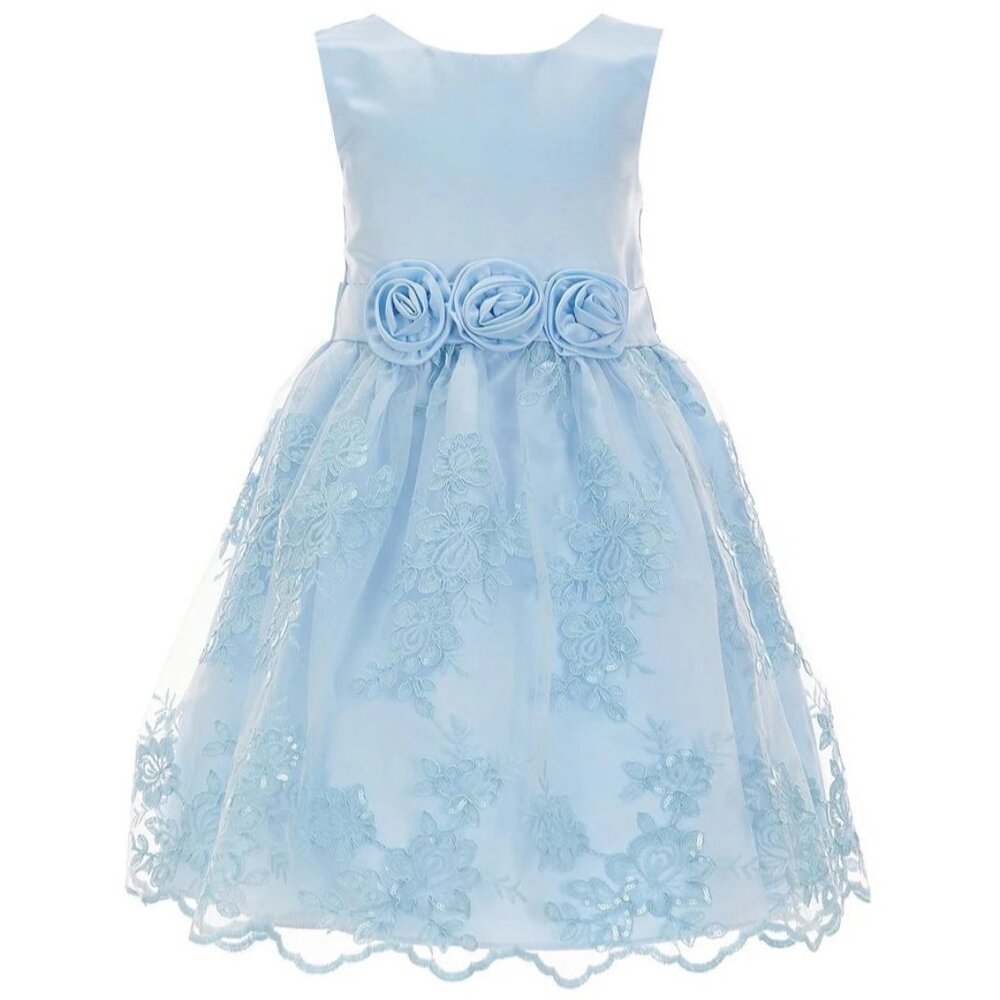 NEW Bonnie Jean Girls Size 12M-4T Blue Embroidered Sequin Mikado Dress